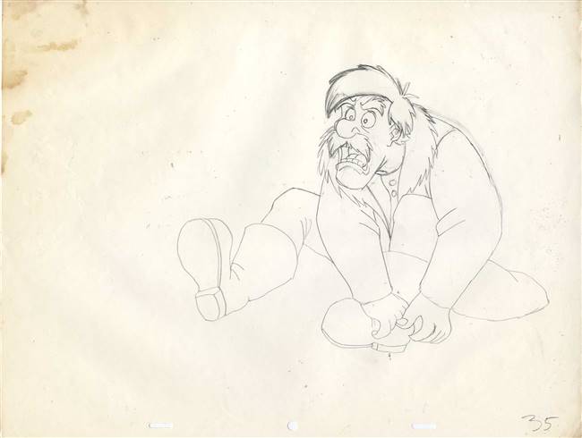 Original Production Drawing of Amos from Fox and the Hound (1981)