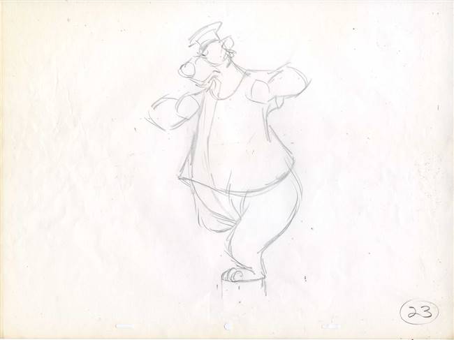 Original Production Drawing of Fisherman Bear from Bednobs and Broomsticks (1971)