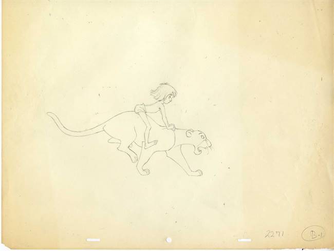 Original Production Drawing of Mowgli and Bagheera from Jungle Book (1967)