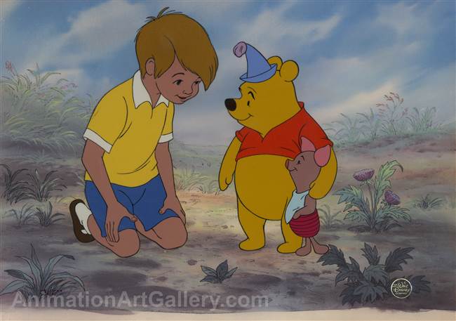 Original Limited Edition cel of Winnie the Pooh and Christopher Robin titled "Winnie the Pooh and the Blustery Day"