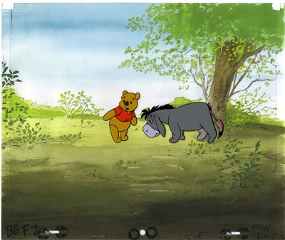 Original Production Cel of Winnie the Pooh and Eeyore from Winnie the Pooh and a Day for Eeyore (1983) on an Original Production Background