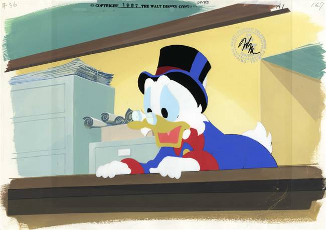 Original Master Background and Production Cel of Scrooge McDuck from Duck Tales (1987)