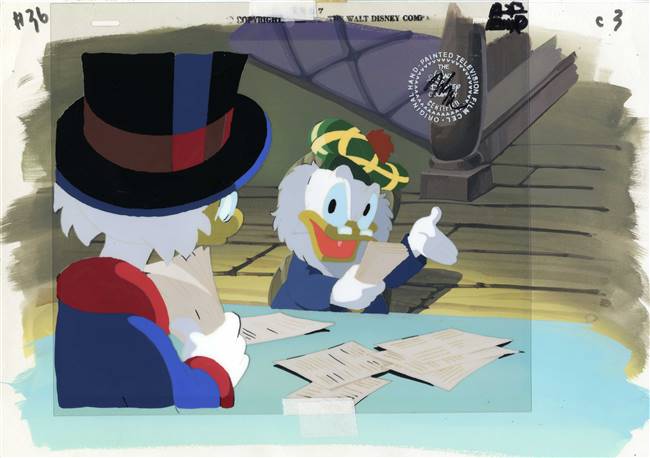 Original Master Background and Production Cel of Scrooge McDuck and Flintheart Glomgold from Duck Tales (1987)