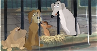 Original production cel  of Pound Dogs on the master background from Lady and the Tramp (1955)