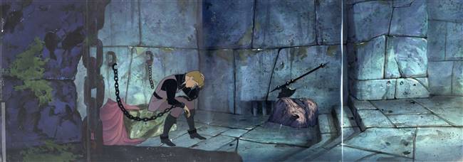 Original Preliminary Background with Production Cel of Prince Philip from Sleeping Beauty (1959)