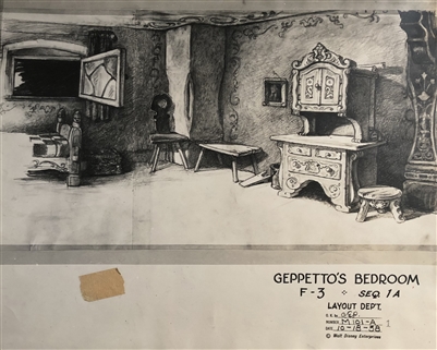 Production Photostat of Geppetto's Bedroom from Pinocchio (1940)