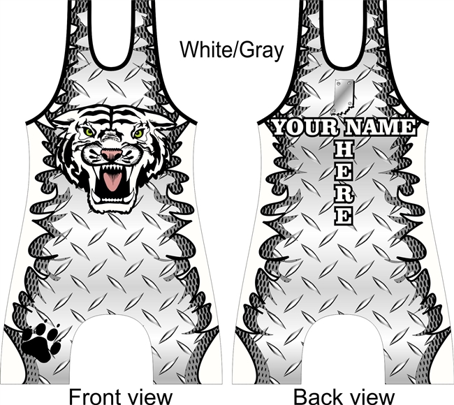 Tiger mascot with diamond plate background in a huge selection of color options customized with your state and name