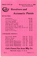 Colt Revolver and Automatic Pistol Price List 1922