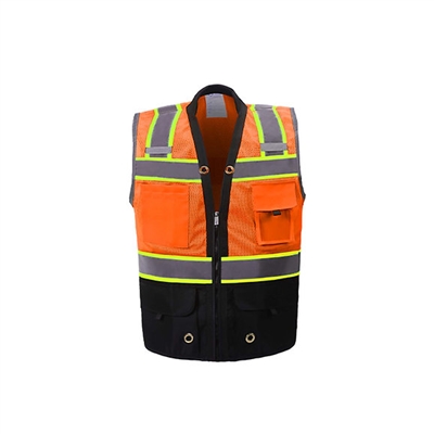 2W International SV344C-2 BK - Orange/Black Premium Surveyor Vest
