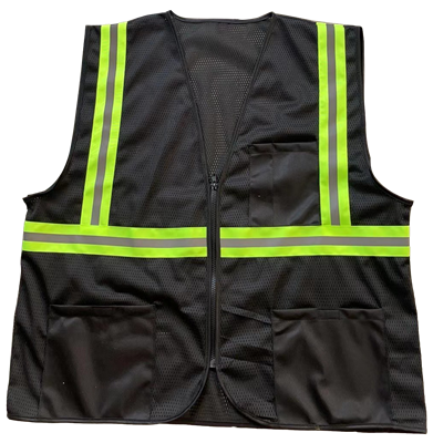 BKVM-S1 Enhanced Visibility Black Mesh Safety Vest With Lime Contrast Binding