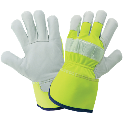 High-Visibility Nylon Back With Goatskin Leather Palm Gloves - 1100GHV