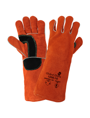 Premium Split Cowhide Reinforced 16-Inch Leather Welding Gloves with Thermal-Knit Cotton Lining - 1200-16