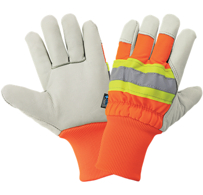 High-Visibility Standard-Grade Cowhide Leather Insulated Gloves with Knit Wrist - 2950HVKW