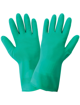 FrogWearÂ® - Unsupported gloves, sea green nitrile, 11-mil thickness, unlined, wave pattern grip, 12 inches in length, ambidextrous, rolled/beaded cuff.  FDA compliant.  12 dozen pairs per case.
