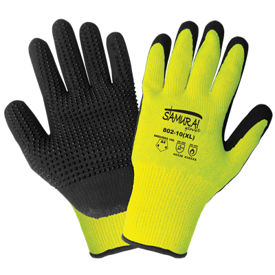 Samurai GloveÂ® Anti-Static/Electrostatic Compliant, Nitrile Coated, Dotted, High-Visibility Gloves with Cut, Abrasion, Puncture, and Heat Resistance - 802