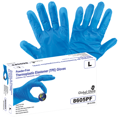 Keto-Handler Plus Thermoplastic Elastomer (TPE), Powder-Free, Industrial-Grade, Blue, 2-Mil, Lightweight, Smooth Finish, 10-Inch Disposable Gloves - 8605PF