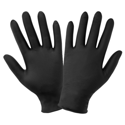 Panther-GuardÂ® Heavyweight Nitrile, Powder-Free, Industrial-Grade, Raised Micro-Diamond Pattern, Black, 6-Mil, 9.5-Inch Disposable Gloves - 908BPF