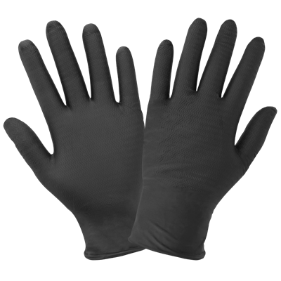 Panther-GuardÂ® Heavyweight Nitrile, Powder-Free, Industrial-Grade, Black, 6-Mil, Tractor Tread Pattern, 9.5-Inch Disposable Gloves - 965BPF