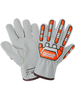 Standard-Grade Grain Goatskin Leather Drivers Gloves with High-Visibility TPR Impact Protection - CIA3600