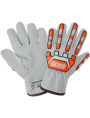 Standard-Grade Grain Goatskin Leather Drivers Gloves with High-Visibility TPR Impact Protection - CIA3600