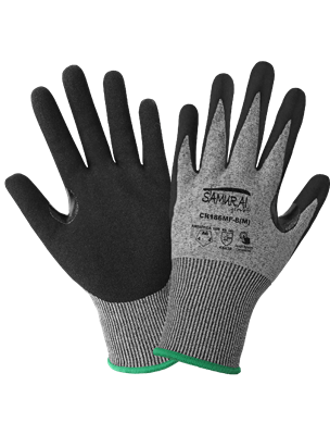 Samurai GloveÂ® Cut Resistant FDA Compliant Nitrile-Coated TuffaleneÂ® Gloves with Touch Screen Fingers - CR186MF