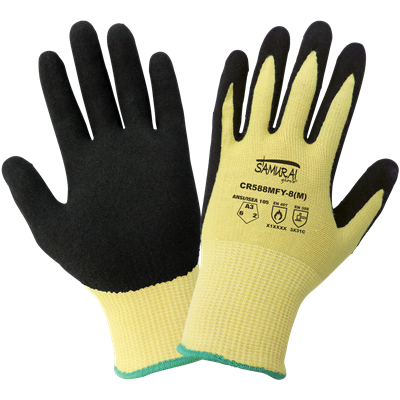 Samurai GloveÂ® Cut, Abrasion, and Puncture Resistant Black AraleneÂ® Nitrile-Coated Gloves - CR588MF