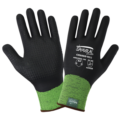 Samurai GloveÂ® High-Visibility Cut Resistant Fully Coated Gloves Made with 18-Gauge TuffaleneÂ® Platinum - CR888D