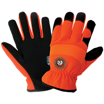 Hot Rod GlovesÂ® High-Visibility Orange, Low Temperature, Insulated, Waterproof, Synthetic Leather Palm Performance Gloves with a Spandex Back - HR3222INT
