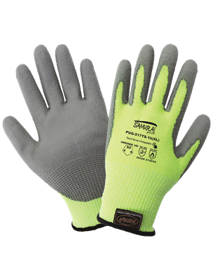 Samurai GloveÂ® High-Visibility Polyurethane Coated Touch Screen Compatible 13-Gauge TuffKutÂ® Gloves with Cut, Abrasion, and Puncture Resistance - PUG-517TS