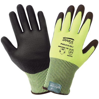 Samurai GloveÂ® Cut Resistant, High-Visibility 15-Gauge TuffaleneÂ® Platinum Polyurethane Coated Gloves - LIMITED STOCK - PUG-915