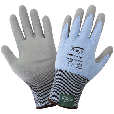 Samurai GloveÂ® Light Blue 18-Gauge TuffaleneÂ® Platinum Polyurethane Coated Cut, Abrasion, and Puncture Resistant Gloves - PUG-918
