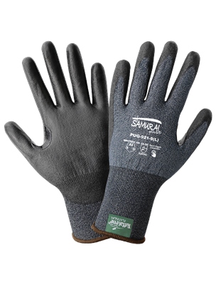 Samurai GloveÂ® Salt-and-Pepper Cut Resistant Polyurethane Coated Touch Screen Gloves Made with 21-Gauge TuffaleneÂ® Platinum - PUG-921