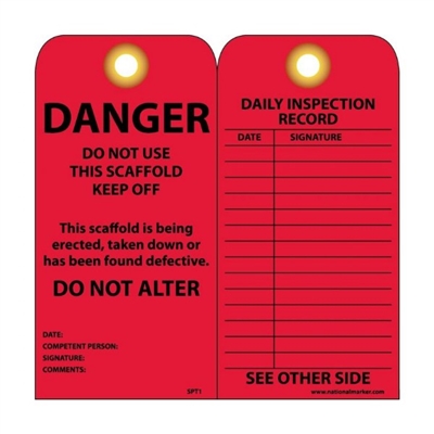 National Marker Co. SPT1 "Danger Do Not Use This Scaffold" Tag