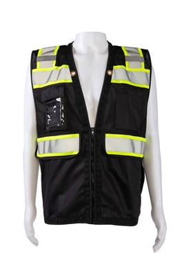 PR-BKVM-HDSUV Black Mesh Lime Contrast Two Tone Heavy Duty Surveyors Safety Vest