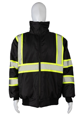 Petra Roc BQBJ-LG Enhanced Visibility Waterproof Black Quilted Bomber Jacket With Lime Contrast Binding