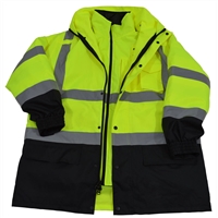 Petra Roc ANSI Lime/Black Two Tone Waterproof 6-IN-1 Jacket & Vest / Removable Hood (Two Class 3 Jackets In One)