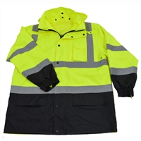 Petra Roc LBPJLW-C3 ANSI/ISEA 107-2010 Class 3 Lime/Black Waterproof Light Weight Rain Parka Jacket / Trench Coat & Optional 3-IN-1 Thermal Jacket
