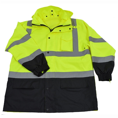 Petra Roc LBPJLW-C3 ANSI/ISEA 107-2010 Class 3 Lime/Black Waterproof Light Weight Rain Parka Jacket / Trench Coat & Optional 3-IN-1 Thermal Jacket