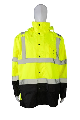 Petra Roc LBPJLW-C3 ANSI/ISEA 107-2015 Class 3 Lime/Black Waterproof Light Weight Rain Parka Jacket / Trench Coat & Optional 3-IN-1 Thermal Jacket