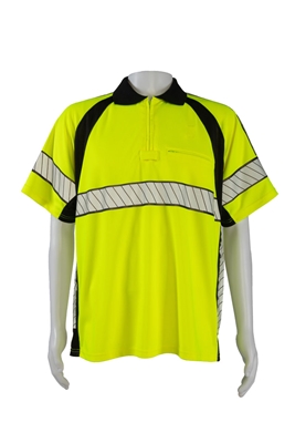 PR-LBPS2-LUX Deluxe Style High-Vis Lime /Black Two Tone Short Sleeve Polo-Shirt BLACK COLLAR