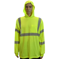 PR-LJHTSL3 ANSI Class 3 Safety Green Reflective Hooded Long Sleeve T-Shirt