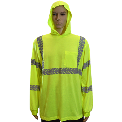 PR-LJHTSL3 ANSI Class 3 Safety Green Reflective Hooded Long Sleeve T-Shirt