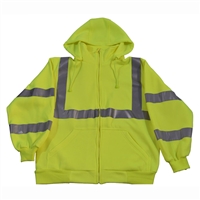 Petra Roc LSWS-C3 ANSI Class 3 Lime Green Zip-Up Sweat Shirt With Detachable Hood