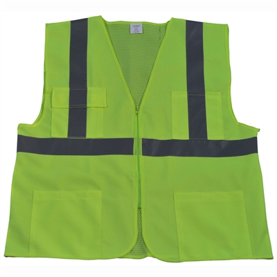 Petra Roc ANSI/ISEA 107-2020 CLASS II Front Solid Mesh Back 4-Pocket Safety Vests, Lime