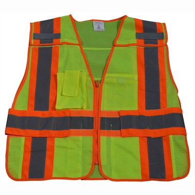 Petra Roc ANSI/ISEA Two Tone Expandable 5-Point Breakaway Public Safety Vest with Clear PVC Pocket on Back