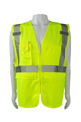 ANSI/ISEA 5-Pocket Deluxe Surveyor's Safety Vest LIME MESH