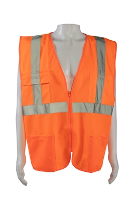 Petra Roc ANSI/ISEA 107-2020 CLASS II Front Solid Mesh Back 4-Pocket Safety Vests, Orange