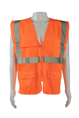 Petra Roc ANSI/ISEA 107-2020 CLASS II 4-Pocket Safety Vests, Orange Mesh