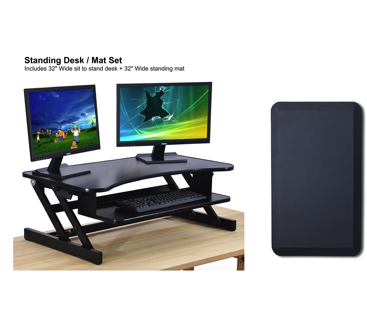 Standing Desk + Anti Fatigue Standing Mat Combo  Heavy Duty sit to stand  office desk. Supports up to 50 Lbs 32 Wide Sit Stand up Desk Converter