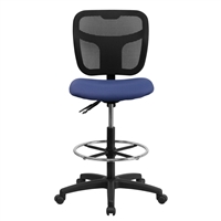 Mid-Back Mesh Drafting Stool with Navy Blue Fabric Seat